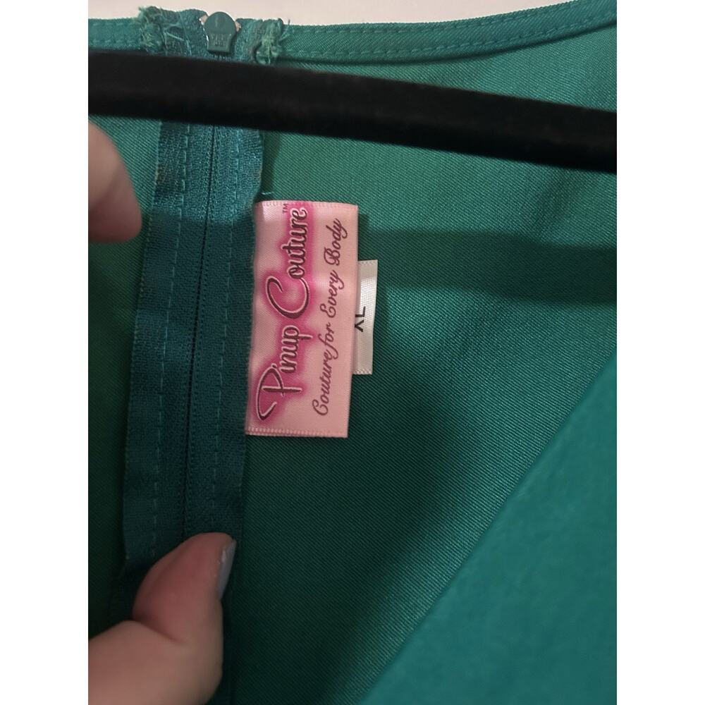 Pinup Couture PUG Erin Swing Dress Green Stretch Vintage Style Size XL No Belt - Picture 6 of 10